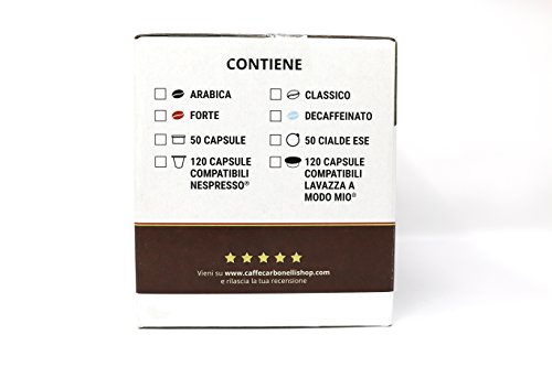 120 Cápsulas compatibles Lavazza a modo mio - Caffè Carbonelli descafeinado - espresso napolitano