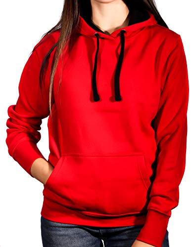 13MW Sudadera Capucha Mujer | Entallada | Algodón | Capucha Bicolor (Rojos, XL)