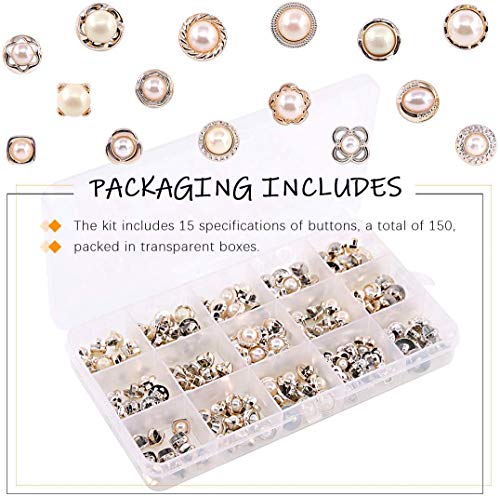 150 Botones de Perlas de Imitación de 15 Estilos, Botón de Costura de Perlas Vintage de 8-10 mm Para Manualidades, Ropa, Trajes Y abrigos, Vestidos de Novia y Proyectos de Bricolaje.