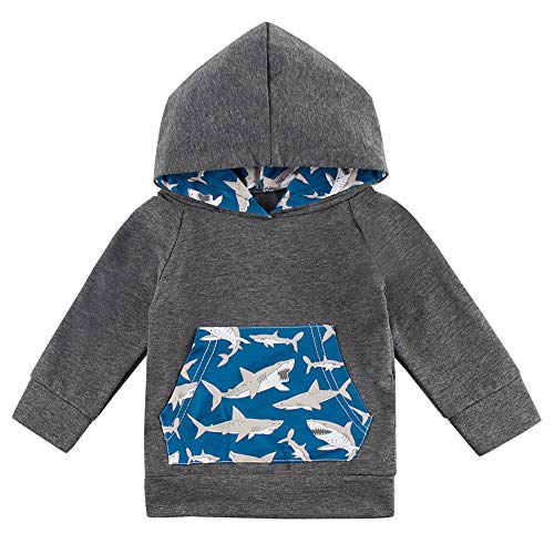 18-24 Meses Sudadera con Capucha Dibujos Animados tiburón pequeños Bebé Niños Bolsillo Tops Manga Larga Traje Deportivo Pantalones Conjunto Atuendo Fiesta Escolar Informal Ropa Diaria para niños