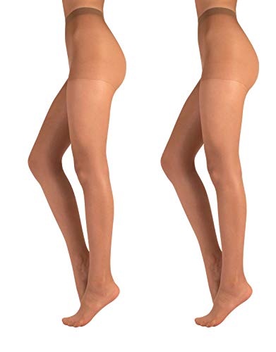 2 PARES - MEDIAS TRANSPARENTES 20 DEN | MEDIAS PARA MUJER | NATURAL, NEGRO, AZUL | S, M, L, XL, XXL | CALCETERÍA ITALIANA (S, NATURAL BROCEADO)