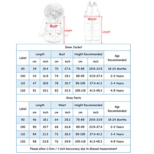 2 Piezas Bebé Invierno Traje de Esquiar Chaqueta de Plumas Niños Niñas Encapuchado Ajuste de Piel Cremallera Saco con Nieve Pantalones Beige 18-24 Meses