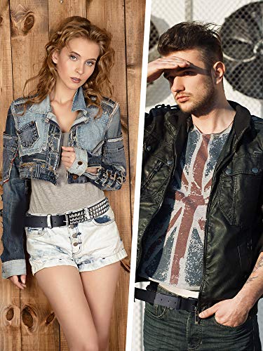 2 Piezas Cinturón con Tachuelas Cintura Negra de Tachuelas Cinturón de Metal Piramidal para Jeans, Pantalones, Negro, Plata