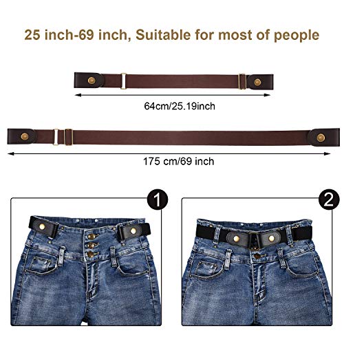 2 Piezas de Cinturón Elástico Negro y Marrón (Sin Hebilla) con Cierre de Latón y un par de Hebillas de Latón Marrón (Niños 30 CM)