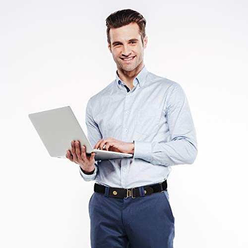 2 Piezas de Cinturón Elástico Negro y Marrón (Sin Hebilla) con Cierre de Latón y un par de Hebillas de Latón Marrón (Niños 30 CM)