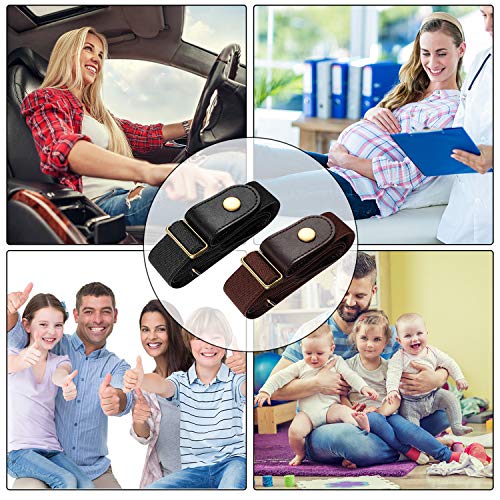 2 Piezas de Cinturón Elástico Negro y Marrón (Sin Hebilla) con Cierre de Latón y un par de Hebillas de Latón Marrón (Niños 30 CM)