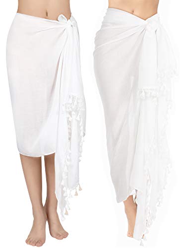 2 Piezas de Pareo Largo Batik de Playa de Mujeres Cubierta de Bañador Pareo con Borla para Mujeres Chicas (Conjunto de Colores 1)