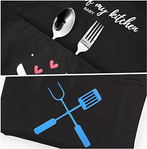 2 Piezas Delantales de Cocina Delantal Cocina Mujer Delantales Impermeables para Cocina Ajustables para Mujeres Hombres,Delantal Chefs Cocina para Cocinar/Hornear,Negro