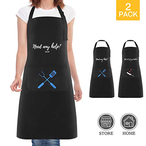 2 Piezas Delantales de Cocina Delantal Cocina Mujer Delantales Impermeables para Cocina Ajustables para Mujeres Hombres,Delantal Chefs Cocina para Cocinar/Hornear,Negro