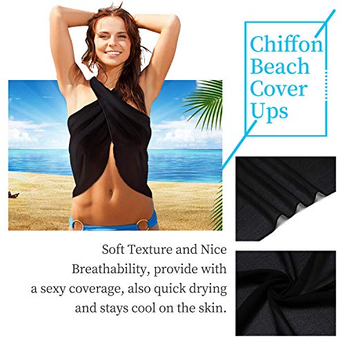 2 Piezas Pareo Playa para Mujer, Negro Blanco Media Pareo Playa de Traje de Baño de Gasa para Damas, Corto Falda Pareo Bikini Cubierta Sarong para Playa Piscina Vacaciones Ropa de Baño