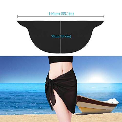 2 Piezas Pareo Playa para Mujer, Negro Blanco Media Pareo Playa de Traje de Baño de Gasa para Damas, Corto Falda Pareo Bikini Cubierta Sarong para Playa Piscina Vacaciones Ropa de Baño