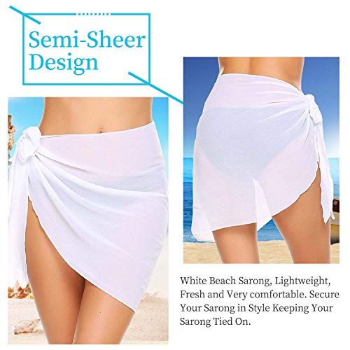 2 Piezas Pareo Playa para Mujer, Negro Blanco Media Pareo Playa de Traje de Baño de Gasa para Damas, Corto Falda Pareo Bikini Cubierta Sarong para Playa Piscina Vacaciones Ropa de Baño