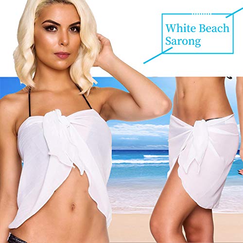 2 Piezas Pareo Playa para Mujer, Negro Blanco Media Pareo Playa de Traje de Baño de Gasa para Damas, Corto Falda Pareo Bikini Cubierta Sarong para Playa Piscina Vacaciones Ropa de Baño
