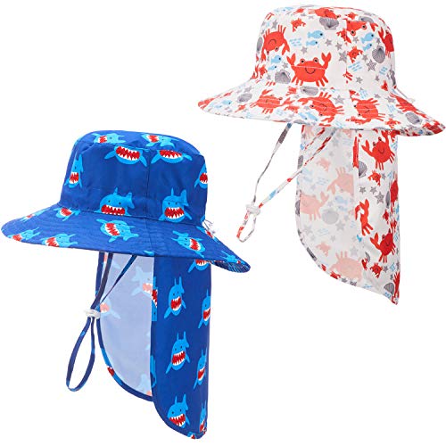 2 Piezas Sombreros de Sol de Bebé Sombrero de Playa de Verano Ajustable de ala Ancha Sombrero de Cubo Deportes al Aire Libre con Solapa de Cuello Removible (48 cm/ 18,9 Pulgadas)