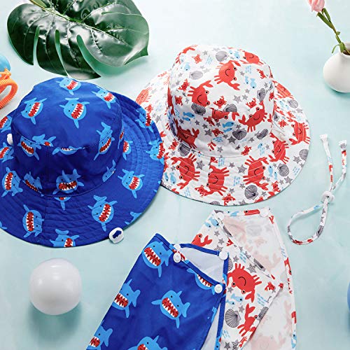 2 Piezas Sombreros de Sol de Bebé Sombrero de Playa de Verano Ajustable de ala Ancha Sombrero de Cubo Deportes al Aire Libre con Solapa de Cuello Removible (48 cm/ 18,9 Pulgadas)