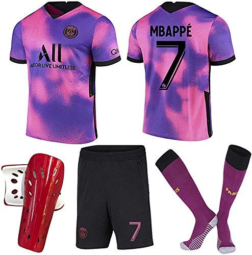 2021 Rosa Violeta Camiseta de fútbol Paris Three Away Jersey N ° 10 Neymar N ° 7 Mbappé Adulto Camiseta para niños (Size:28,Color:D)