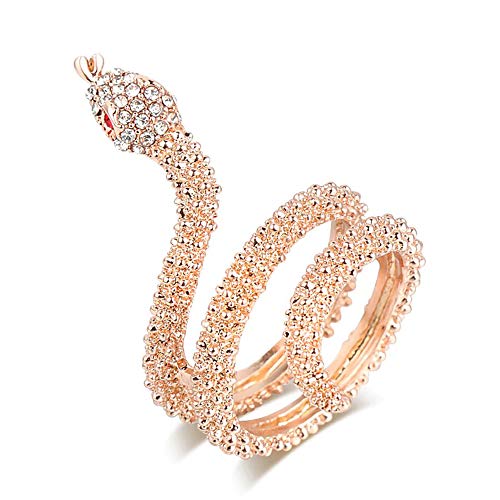 24 JOYAS Anillo Serpiente de Brillantes Ajustable Dorada para Mujer Elegante, Rockera, Punk, Mística