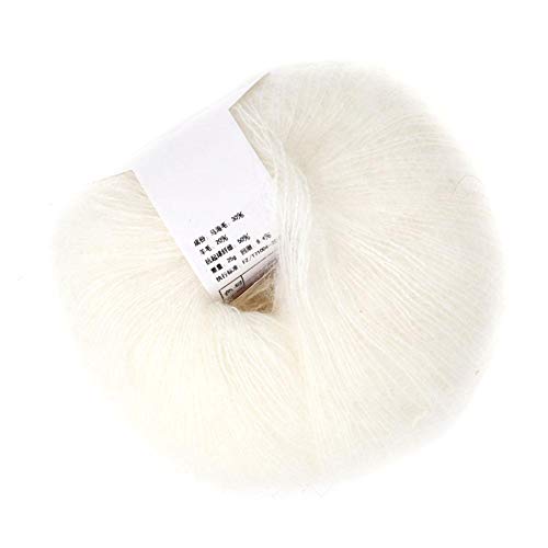 26 g/rollo de hilo de lana largo de angora de punto suave de mohair para tejido de bufanda de chal ligero hecho a mano con un ganchillo(blanco)