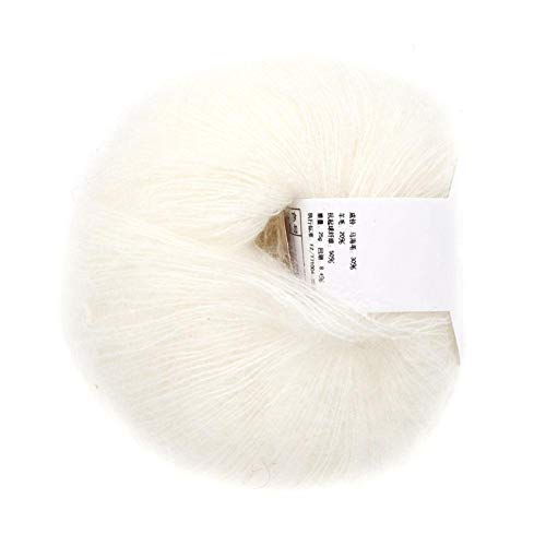26 g/rollo de hilo de lana largo de angora de punto suave de mohair para tejido de bufanda de chal ligero hecho a mano con un ganchillo(blanco)