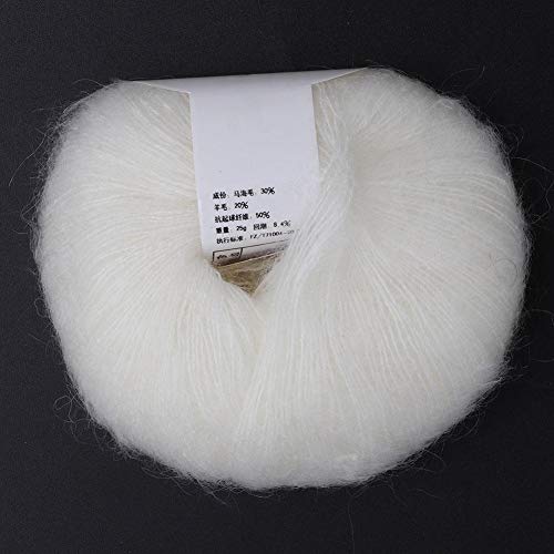 26 g/rollo de hilo de lana largo de angora de punto suave de mohair para tejido de bufanda de chal ligero hecho a mano con un ganchillo(blanco)