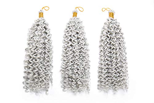 3 Paquetes 35cm Braids Extensión de Cabello Trenzado de Pelo Ondulado de Agua Ombre Peluca Rizado Pedazo de cabello Gris blanco