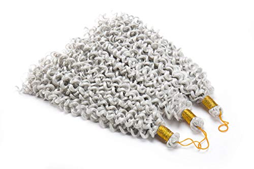 3 Paquetes 35cm Braids Extensión de Cabello Trenzado de Pelo Ondulado de Agua Ombre Peluca Rizado Pedazo de cabello Gris blanco