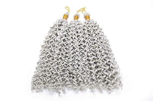 3 Paquetes 35cm Braids Extensión de Cabello Trenzado de Pelo Ondulado de Agua Ombre Peluca Rizado Pedazo de cabello Gris blanco