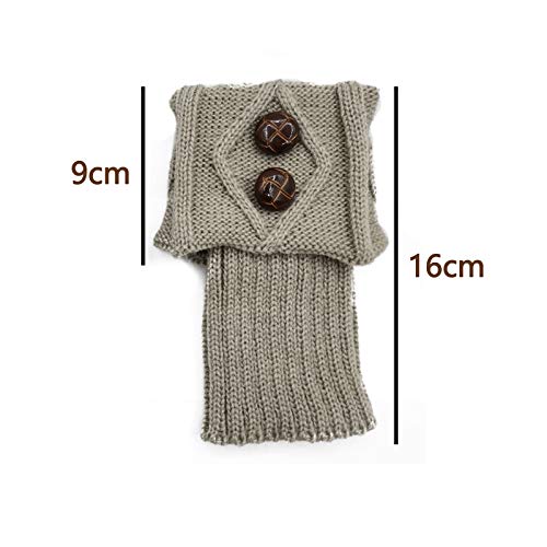 3 Pares Calentadores de Piernas de Invierno para Mujer, Calcetines con Puños de Punto para Botas de Ganchillo, Diseño de Botones Holgados, Calentadores de Tobillo Cortos - Blanco, Café, Gris