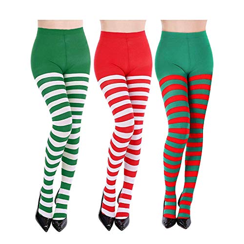 3 Pares pantis mujer de medias rayas mujer Disfraz de Navidad Calcetines Altos de Medias navideñas para mujer San Patricio Fiesta de Disfraz Fiesta Temática Tamaño 110 cm/43.3 pulgadas (style-3)