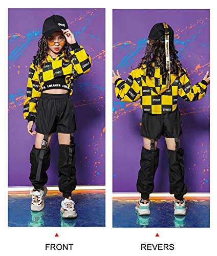 3 Piezas de Ropa de Hip Hop para niñas, Traje de Baile Callejero, Sudadera con Capucha Recortada, Camiseta sin Mangas, Pantalones Cargo