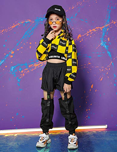 3 Piezas de Ropa de Hip Hop para niñas, Traje de Baile Callejero, Sudadera con Capucha Recortada, Camiseta sin Mangas, Pantalones Cargo