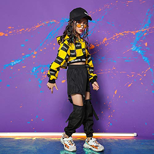 3 Piezas de Ropa de Hip Hop para niñas, Traje de Baile Callejero, Sudadera con Capucha Recortada, Camiseta sin Mangas, Pantalones Cargo