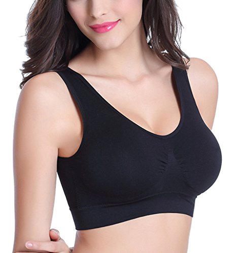 3 Piezas Sujetador Deportivo para Mujeres Sin Costuras Yoga Racerback Top con Almohadillas Extraíbles Ultimate Corriendo Gimnasio Ropa (3XL: 44/46, Negro x 3)