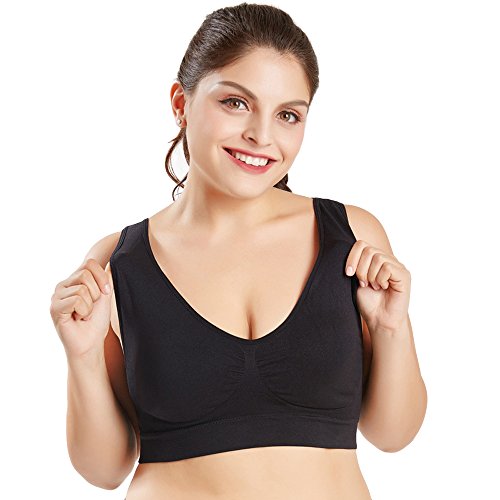 3 Piezas Sujetador Deportivo para Mujeres Sin Costuras Yoga Racerback Top con Almohadillas Extraíbles Ultimate Corriendo Gimnasio Ropa (3XL: 44/46, Negro x 3)