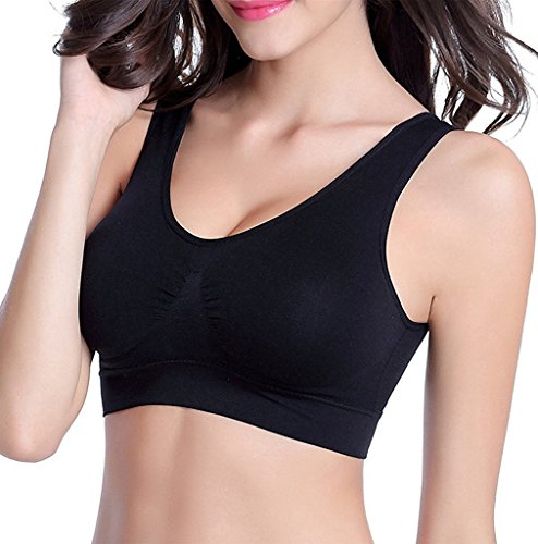 3 Piezas Sujetador Deportivo para Mujeres Sin Costuras Yoga Racerback Top con Almohadillas Extraíbles Ultimate Corriendo Gimnasio Ropa (3XL: 44/46, Negro x 3)