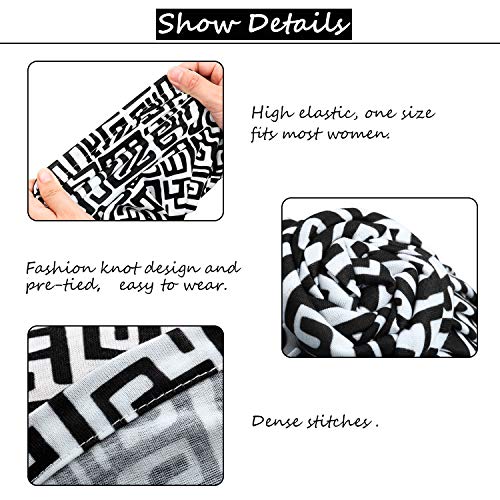 3 Piezas Turbantes Africano para Mujer Gorro de Nudo Pre-Atado Envoltura de Cabeza(Negro Naranja Rosa Geometría)