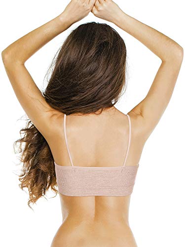 3 Sujetadores de Tubo de Cuello V Camisola con Relleno sin Costura Bandeau Sujetador Deportivo Sujetador de Dormir con Tirantes Elásticos (Negro, Blanco, Color de Piel, S-M)