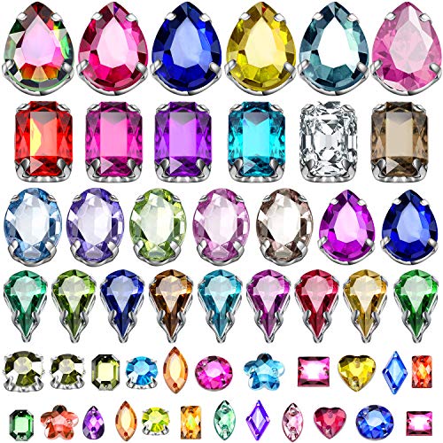 320 Gemas Acrilicas Cristales Vidrios Diamantes de Imitación de Coser con Agujero Garra Plana de Engaste Punta de Plata Mezclar Forma Tamaño Mezcla para Bolsa Zapato Ropa Vestir Manualidades DIY