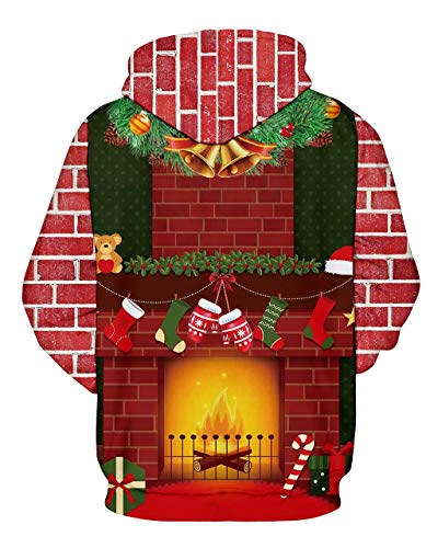 3D Impresa Sudadera con Capucha, Fresco Unisex de Manga Larga Sudadera 3D Digital Print Chimenea de Navidad Patrón de La Moda de La Personalidad Outwear Grandes Bolsillos Streetwear Sudadera Deportiva