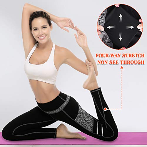 3W GRT Leggings mujer fitness,Mallas Deportivas de Mujer,Pantalones elásticos de yoga con bolsillos laterales,polainas de yoga Fitness,Yoga (Negro&Gris-331, L)