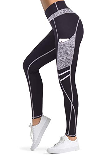 3W GRT Leggings mujer fitness,Mallas Deportivas de Mujer,Pantalones elásticos de yoga con bolsillos laterales,polainas de yoga Fitness,Yoga (Negro&Gris-331, S)
