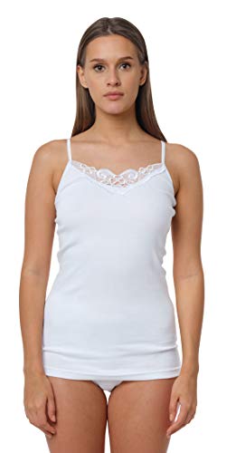 4 Piezas Camiseta interior con encaje, 100% Algodòn, color blanco, Talla L- 44/46
