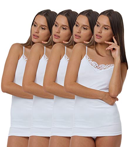 4 Piezas Camiseta interior con encaje, 100% Algodòn, color blanco, Talla L- 44/46