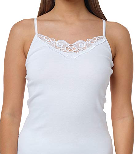 4 Piezas Camiseta interior con encaje, 100% Algodòn, color blanco, Talla L- 44/46