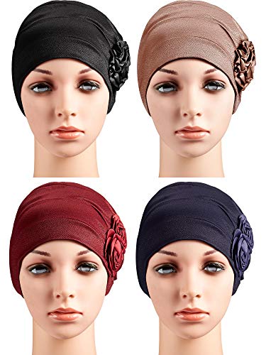 4 Piezas Turbante Envoltura de Cabeza de Flor Gorro Bufanda Sombrero para Pérdida del Cabello para Hombre y Mujer (Estilo 2)
