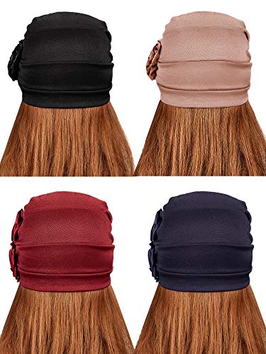 4 Piezas Turbante Envoltura de Cabeza de Flor Gorro Bufanda Sombrero para Pérdida del Cabello para Hombre y Mujer (Estilo 2)