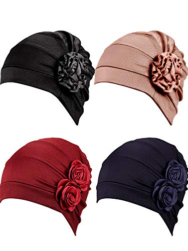 4 Piezas Turbante Envoltura de Cabeza de Flor Gorro Bufanda Sombrero para Pérdida del Cabello para Hombre y Mujer (Estilo 2)