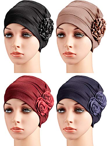 4 Piezas Turbante Envoltura de Cabeza de Flor Gorro Bufanda Sombrero para Pérdida del Cabello para Hombre y Mujer (Estilo 2)