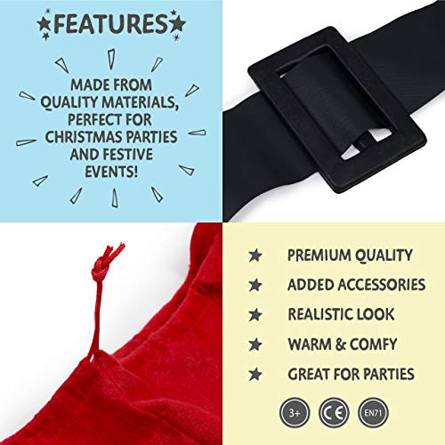 5 Piezas Traje Papá Noel para Adulto| Gorro, Cinturón, Pantalón, Chaqueta, Barba| Cálido y Cómodo de Llevar| Traje Santa Claus de Navidad, Fiesta de Disfraces.
