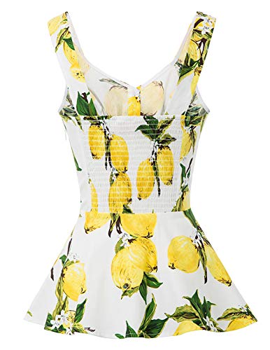 50s Mujeres Verano Peplum Tops Botones Sin Mangas Chaleco Retro Vintage Amarillo BPS02084-1_S